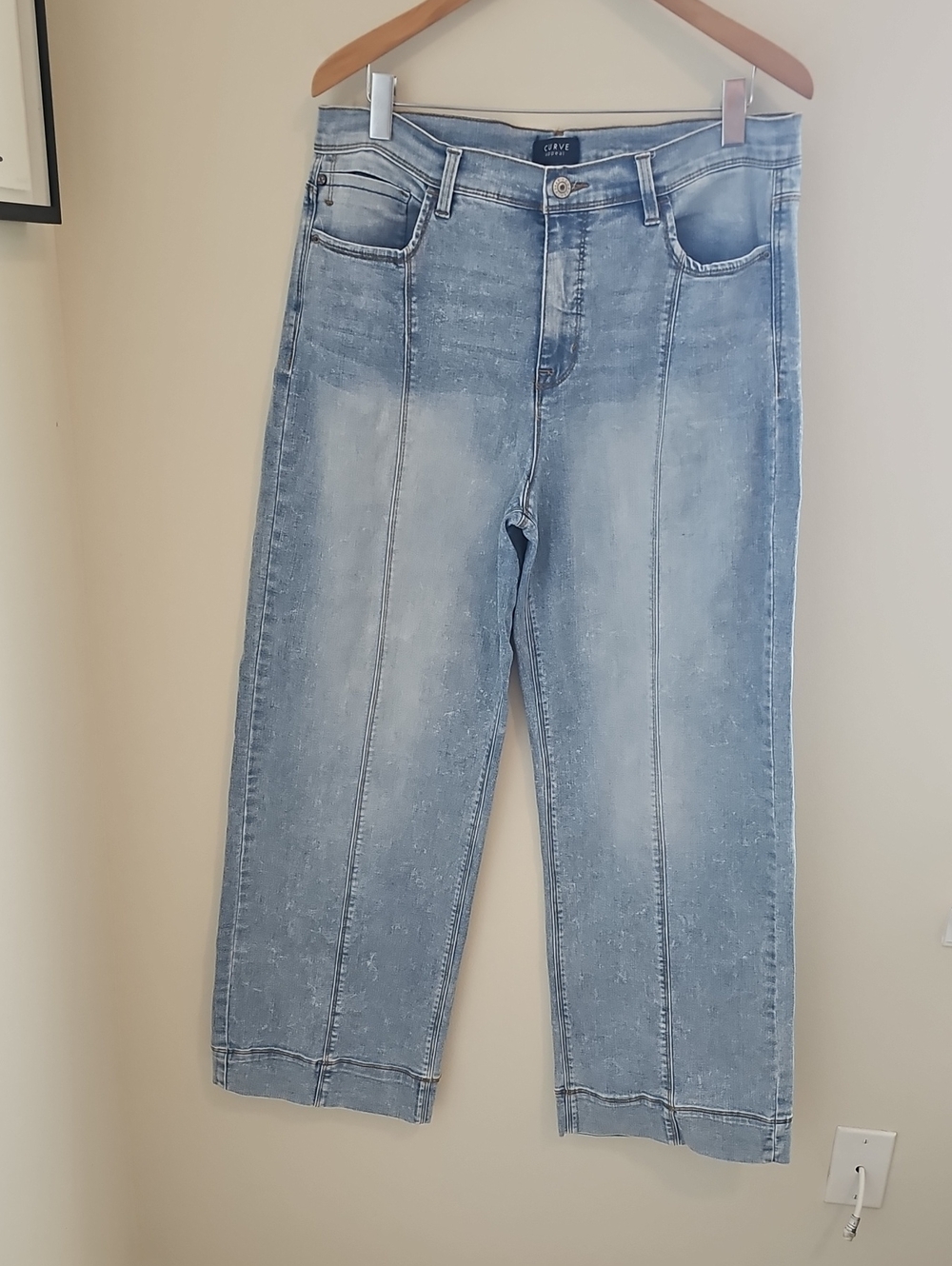 Curve Appeal Front Seam Wide Leg Jeans Womens Size 14 Light Wash Stretch Denim